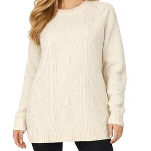 American Eagle Womens Sweater Size S White Long Tunic Crew Neck Oversized NWT